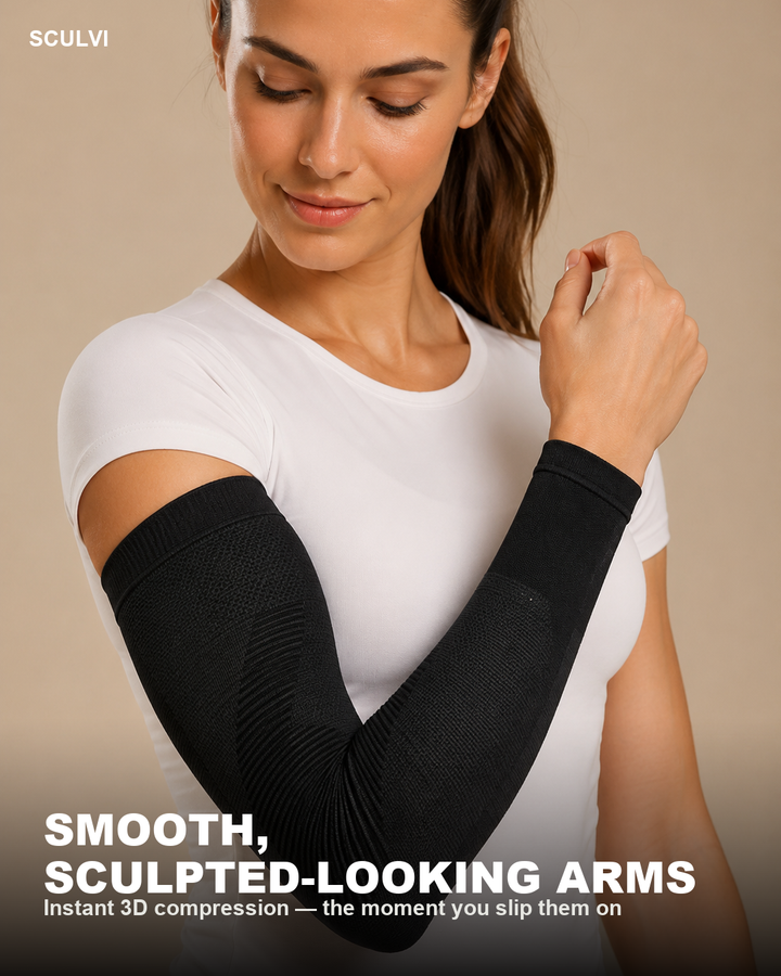 SCULVI 3D compression arm sleeves on a model