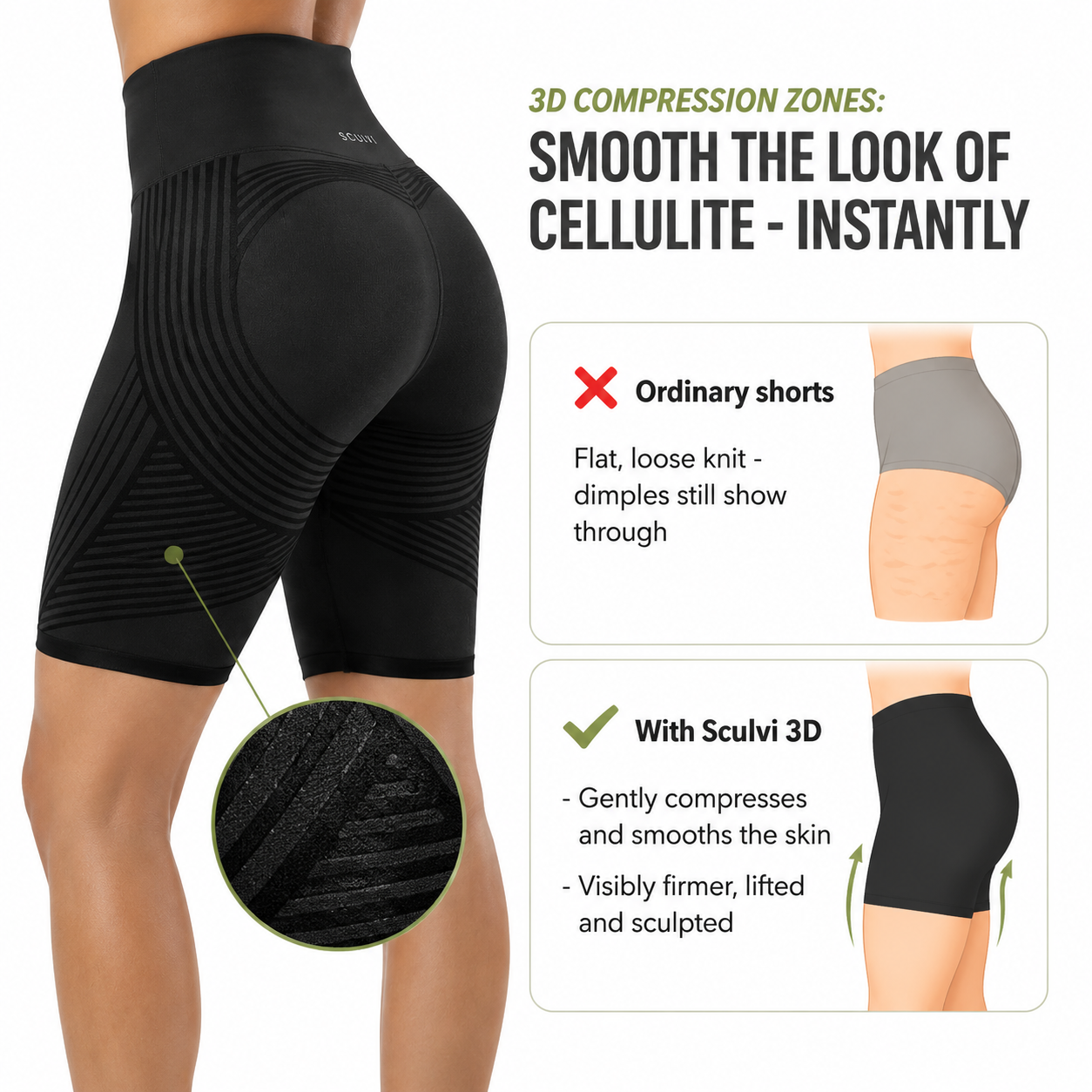 Sculvi 3D compression short - smooth the look of cellulite
