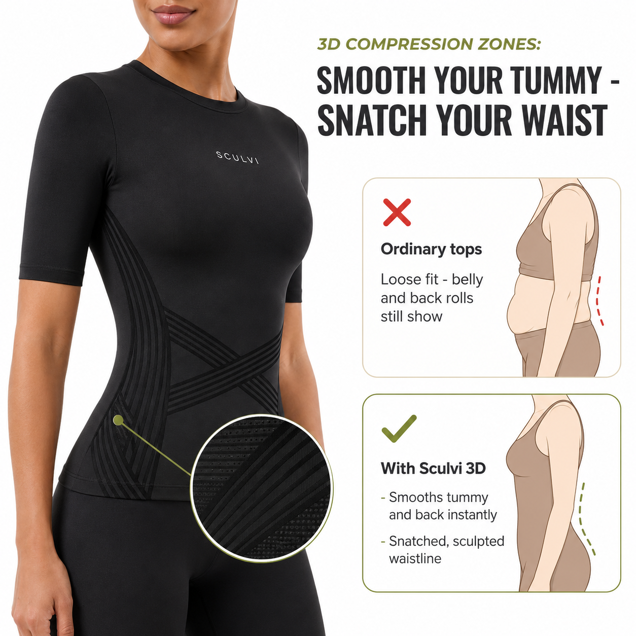 Sculvi 3D compression top - smooth tummy snatch waist