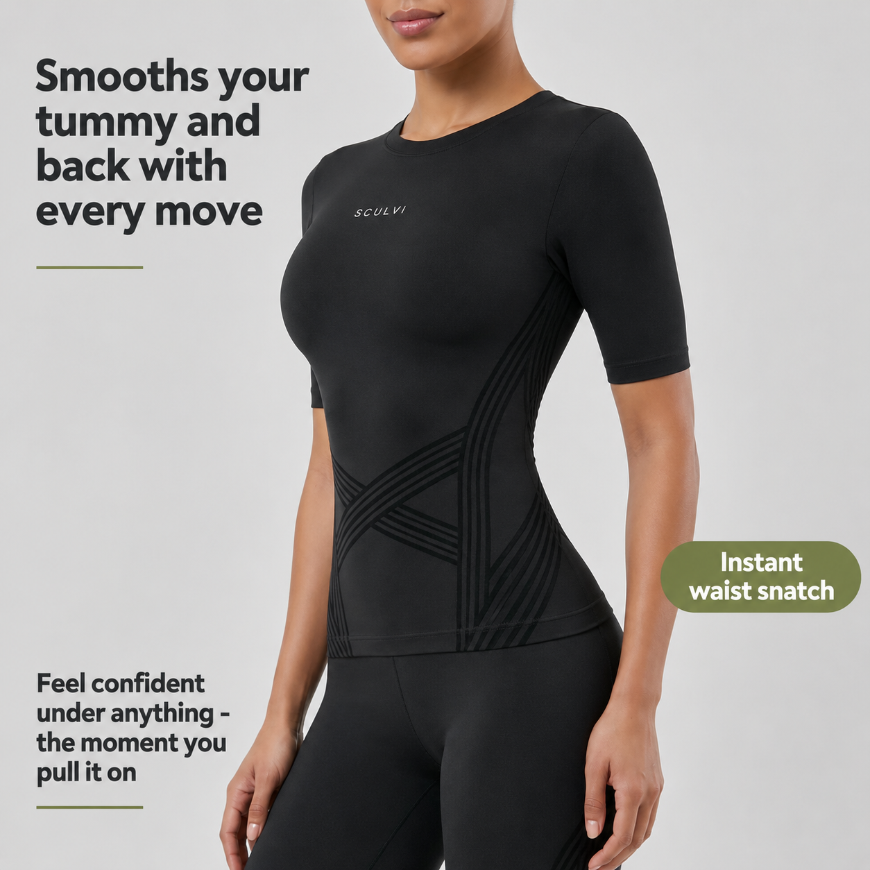 Sculvi compression top smooths tummy and back